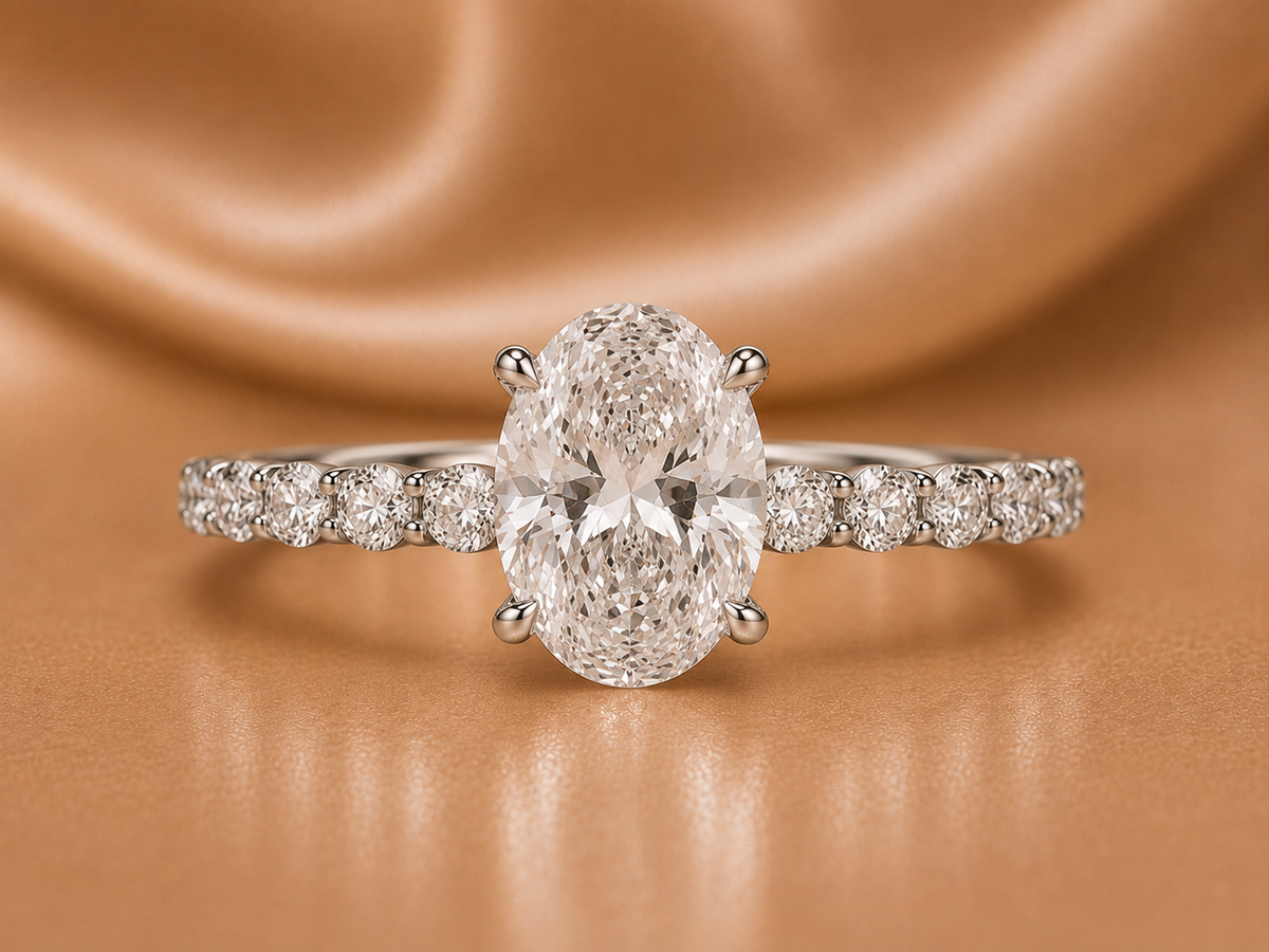 Certified Oval Centerpiece with Diamond-Encrusted Shank