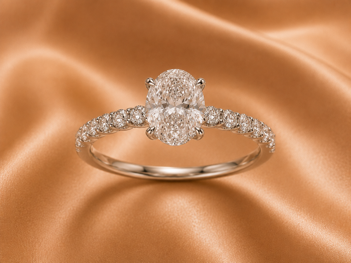 Certified Oval Centerpiece with Diamond-Encrusted Shank