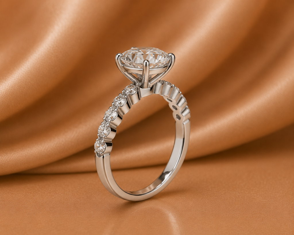 Certified Oval Centerpiece with Diamond-Encrusted Shank