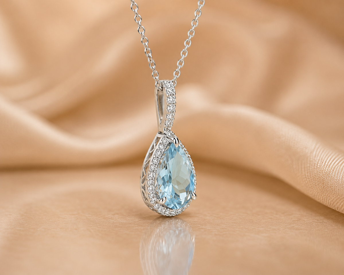 Vintage-Inspired Pear Drop Pendant with Brilliant Diamond Halo