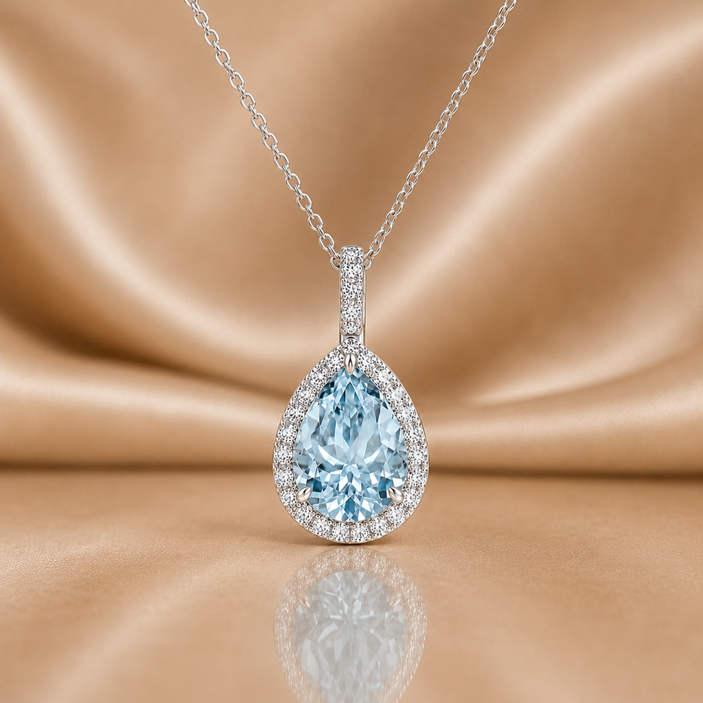 Vintage-Inspired Pear Drop Pendant with Brilliant Diamond Halo