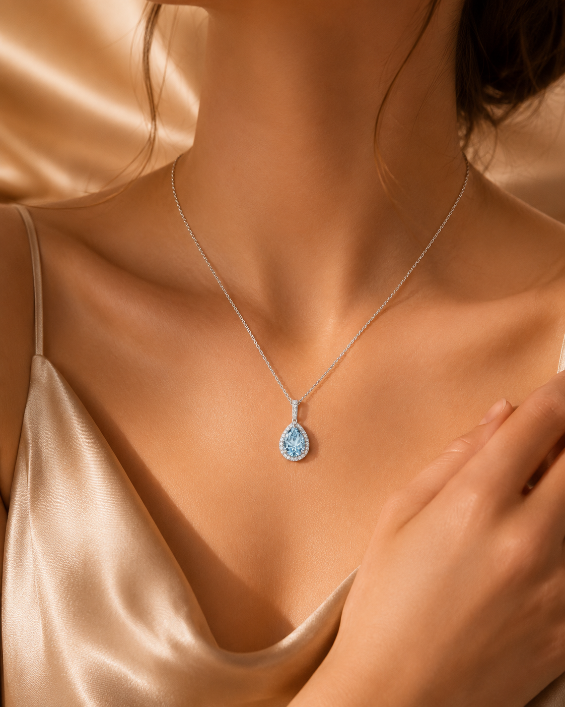 Vintage-Inspired Pear Drop Pendant with Brilliant Diamond Halo