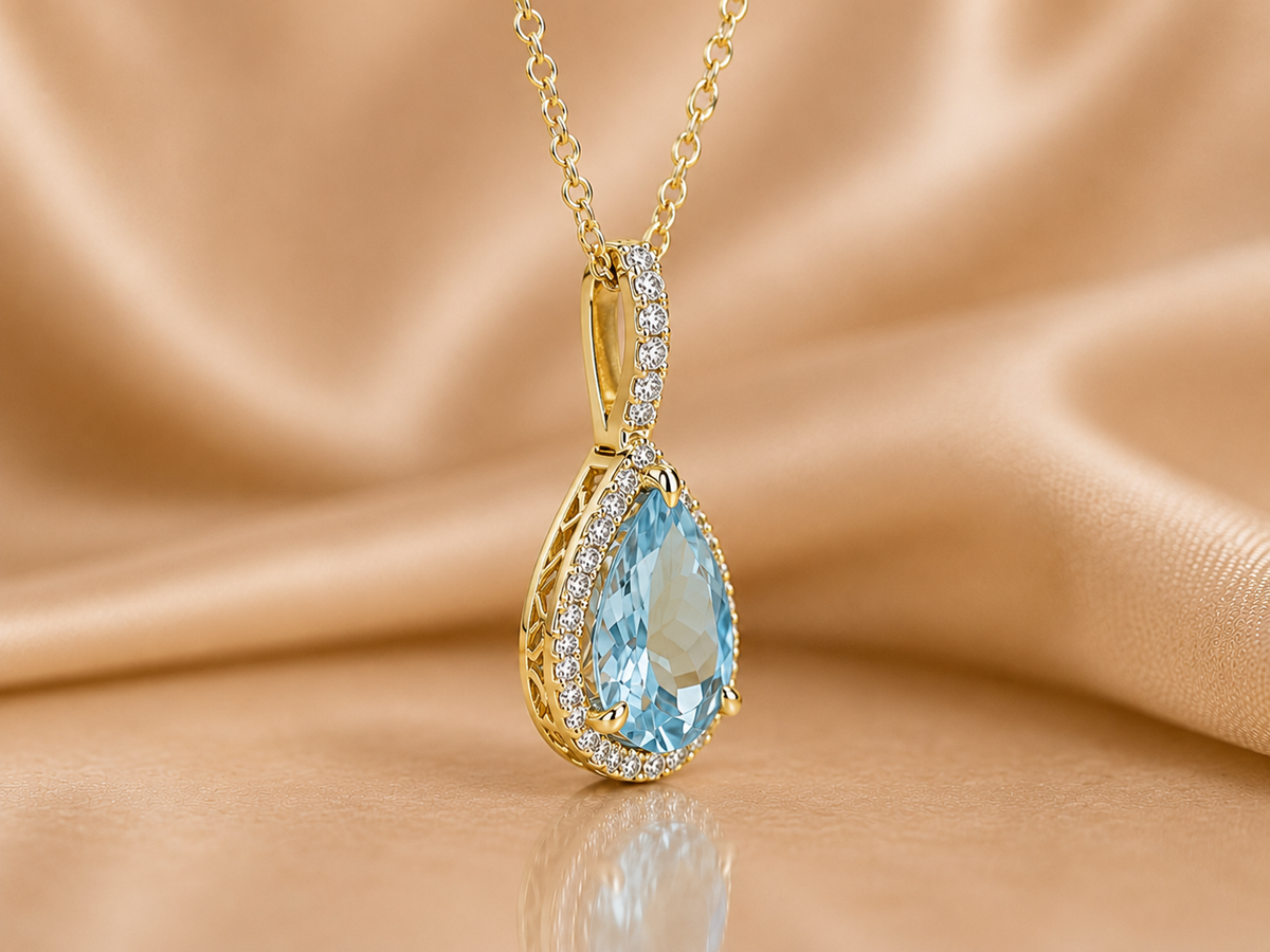 Vintage-Inspired Pear Drop Pendant with Brilliant Diamond Halo