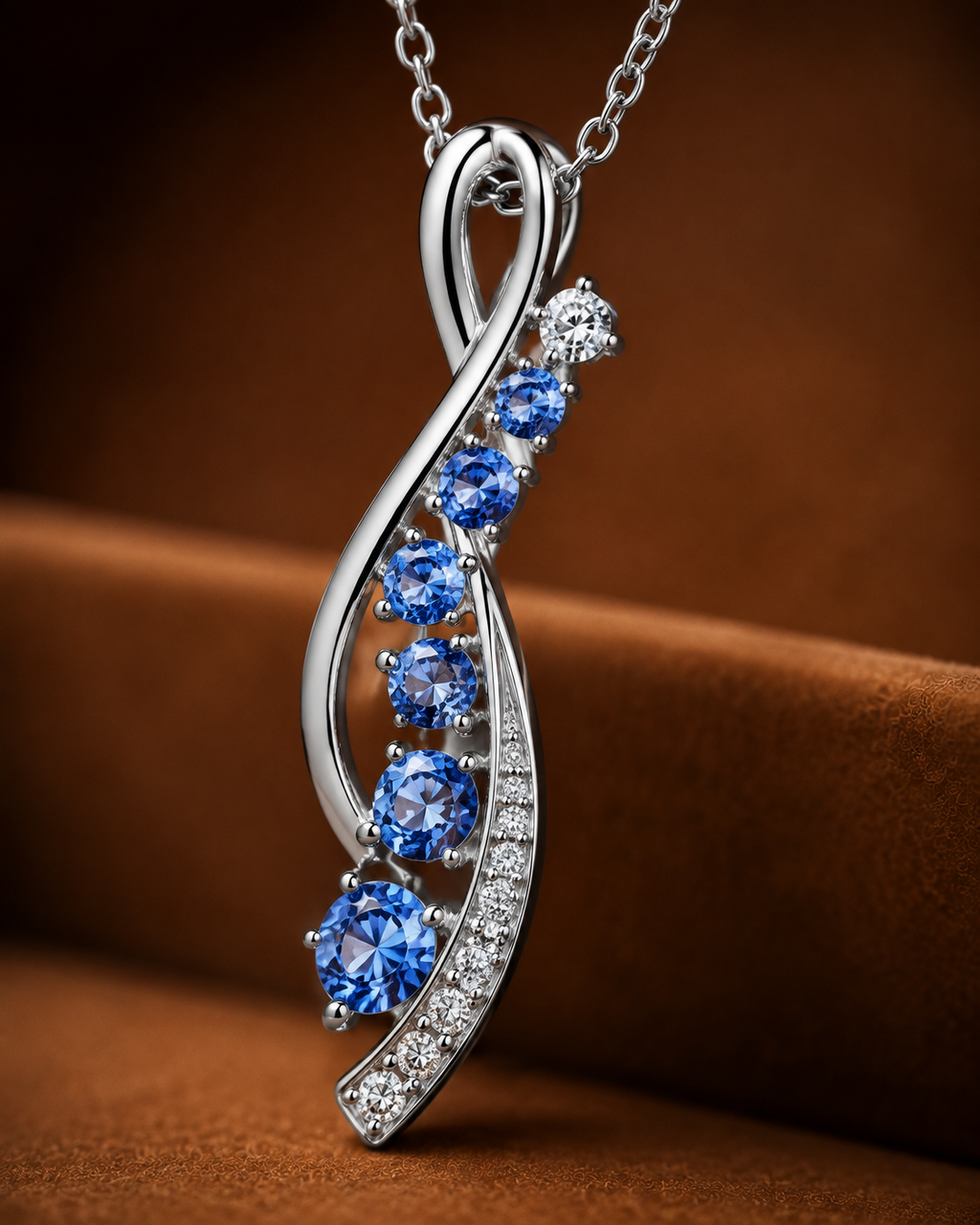 Ethereal Wave Sapphire & Diamond Pendant
