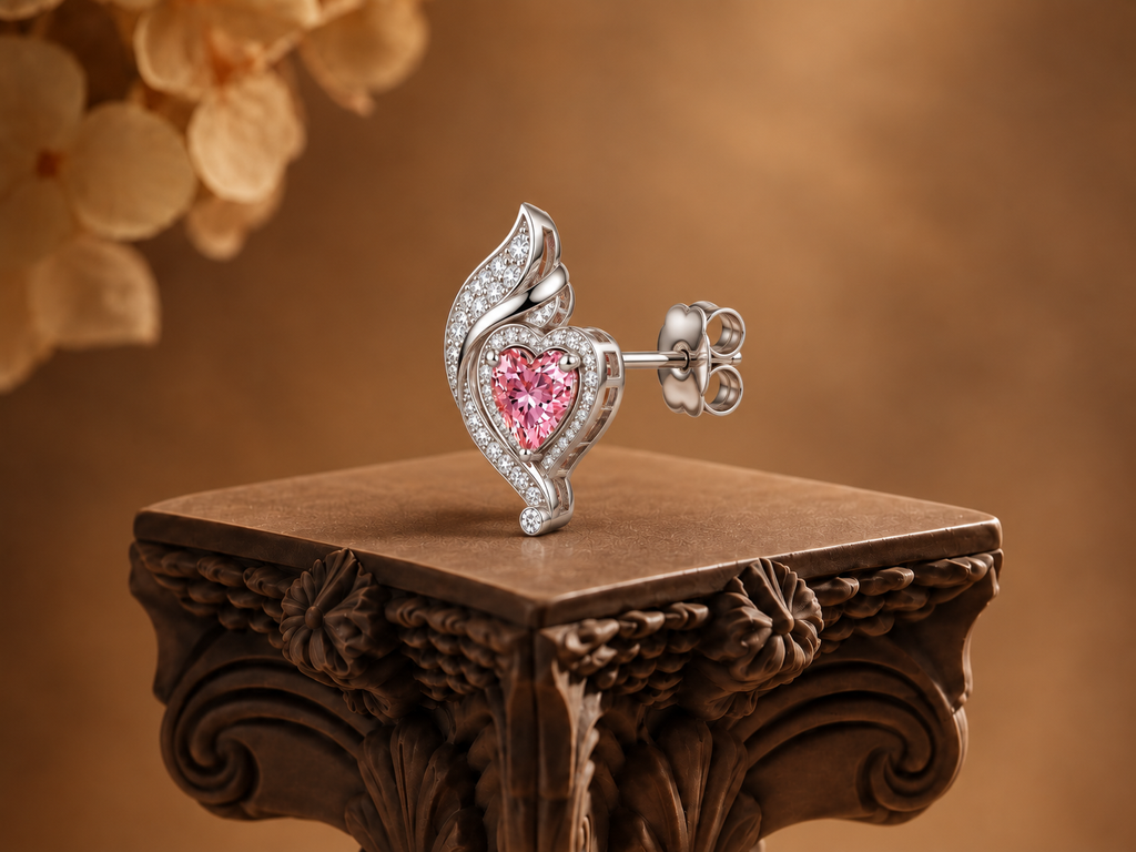 Luxe Pink Heart Swirl Diamond Studs