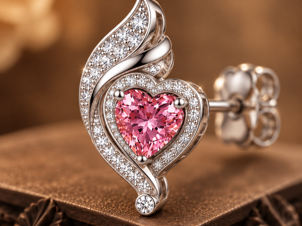 Luxe Pink Heart Swirl Diamond Studs