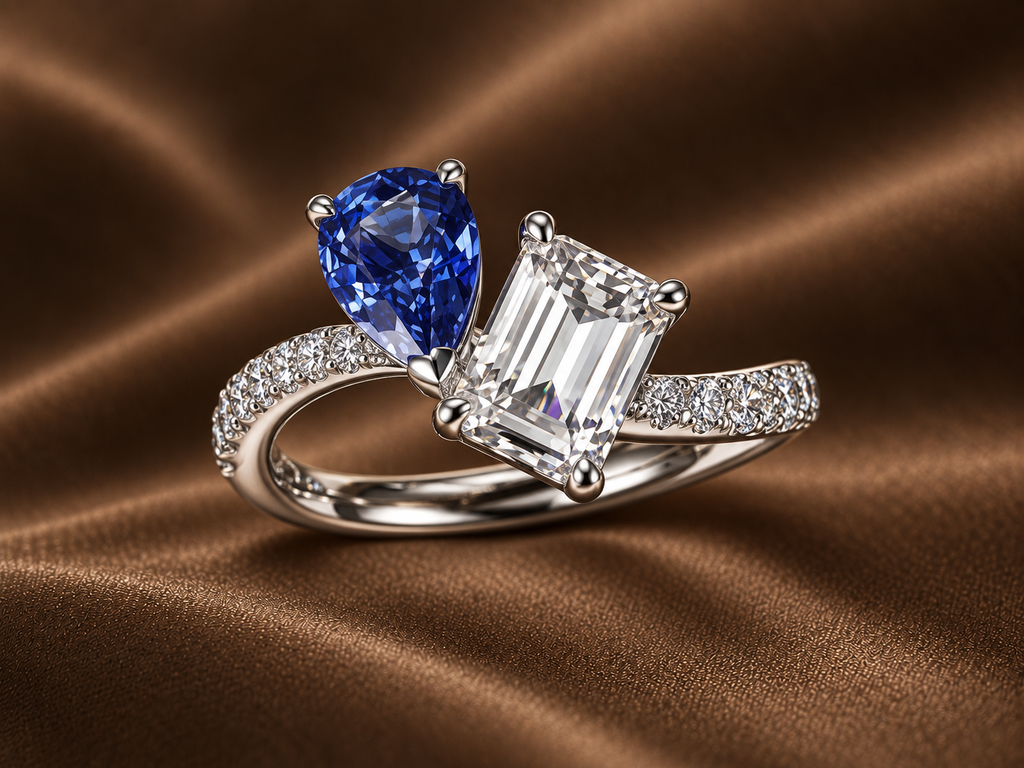 The Azure Toi et Moi Ring | Emerald & Pear Cut
