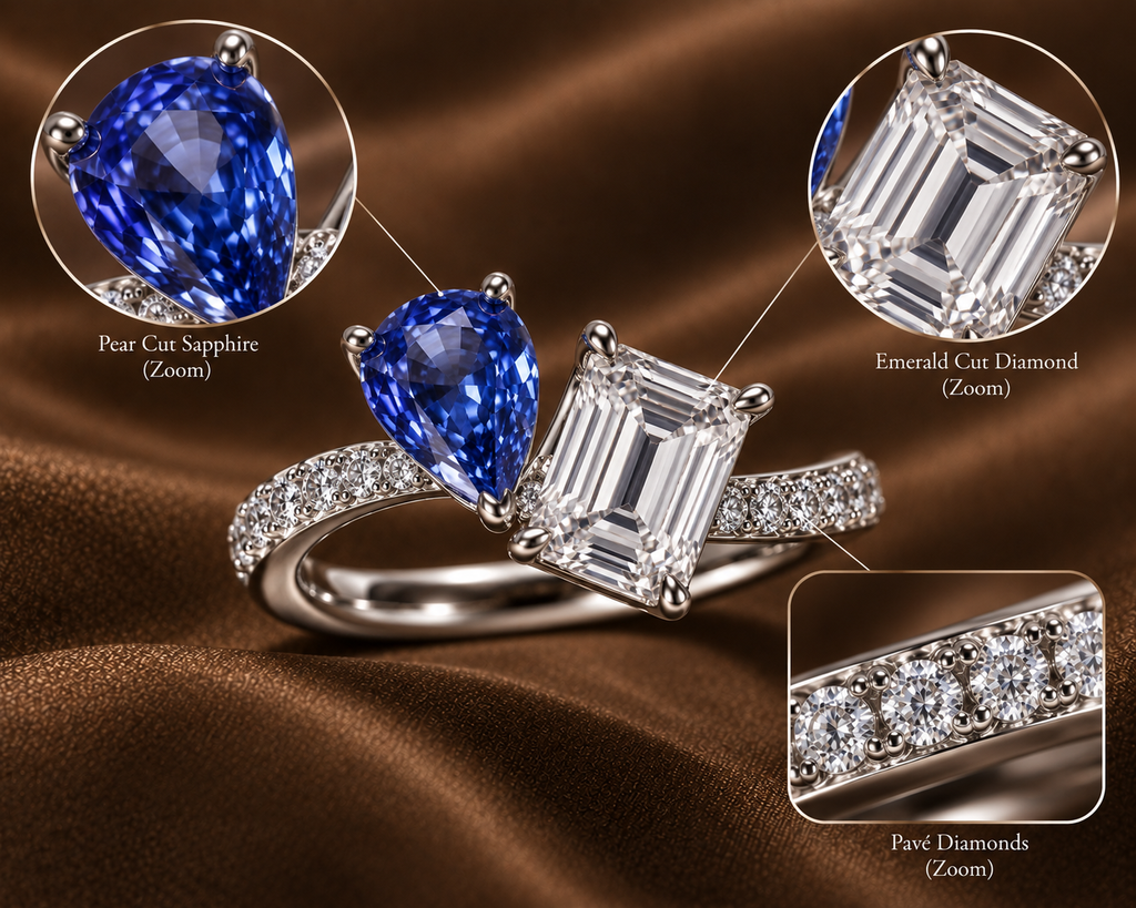 The Azure Toi et Moi Ring | Emerald & Pear Cut
