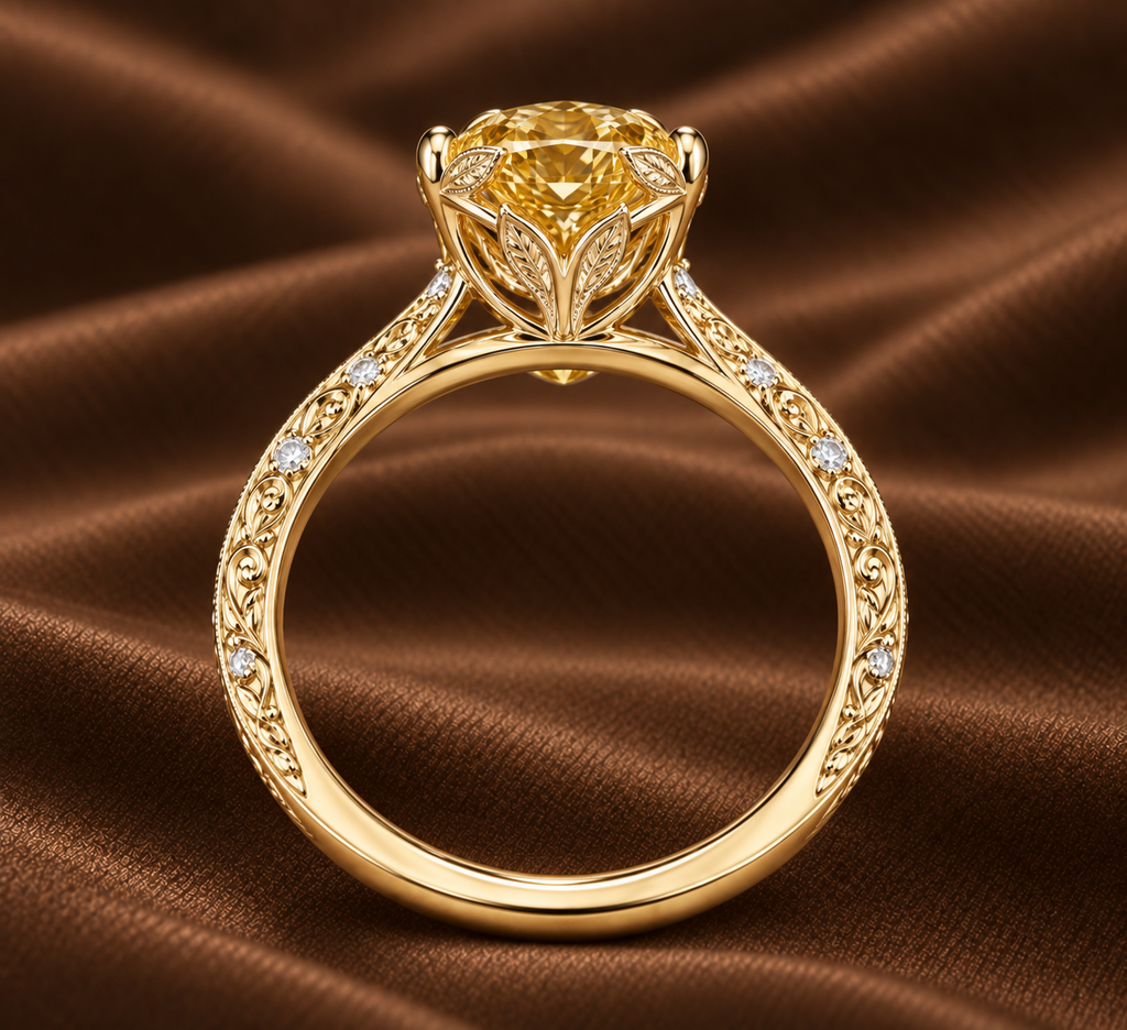 The Vintage Floral Fancy Yellow Oval Ring