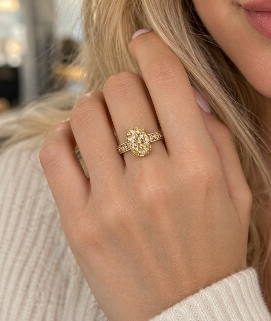 The Vintage Floral Fancy Yellow Oval Ring