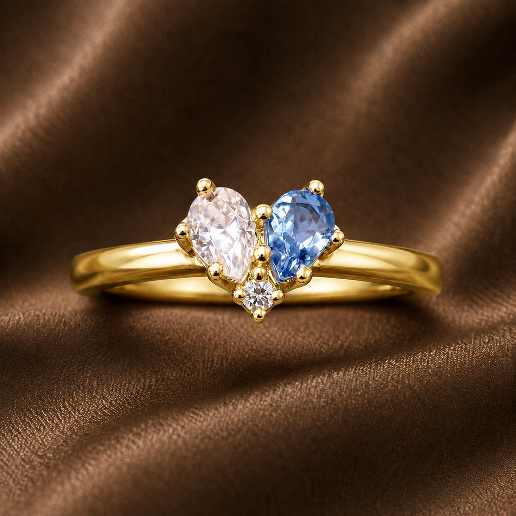 Toi et Moi Pear Diamond & Blue Sapphire Ring