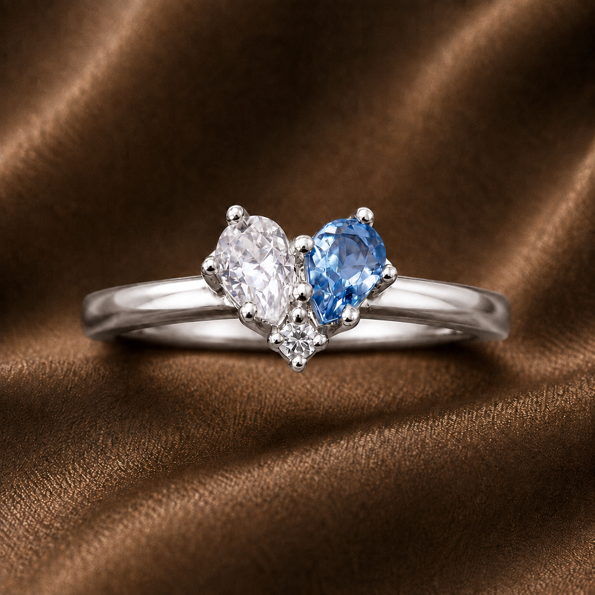 Toi et Moi Pear Diamond & Blue Sapphire Ring