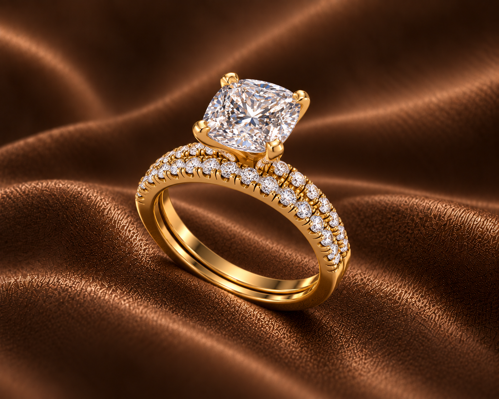 Cushion Cut Diamond Bridal Set
