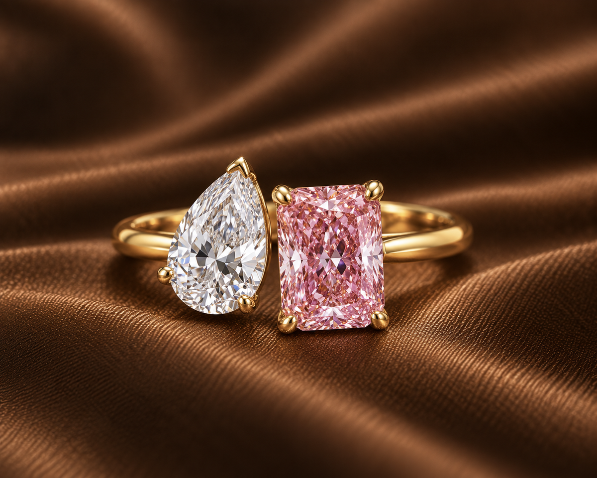 Pink Radiant & Pear Toi et Moi Ring