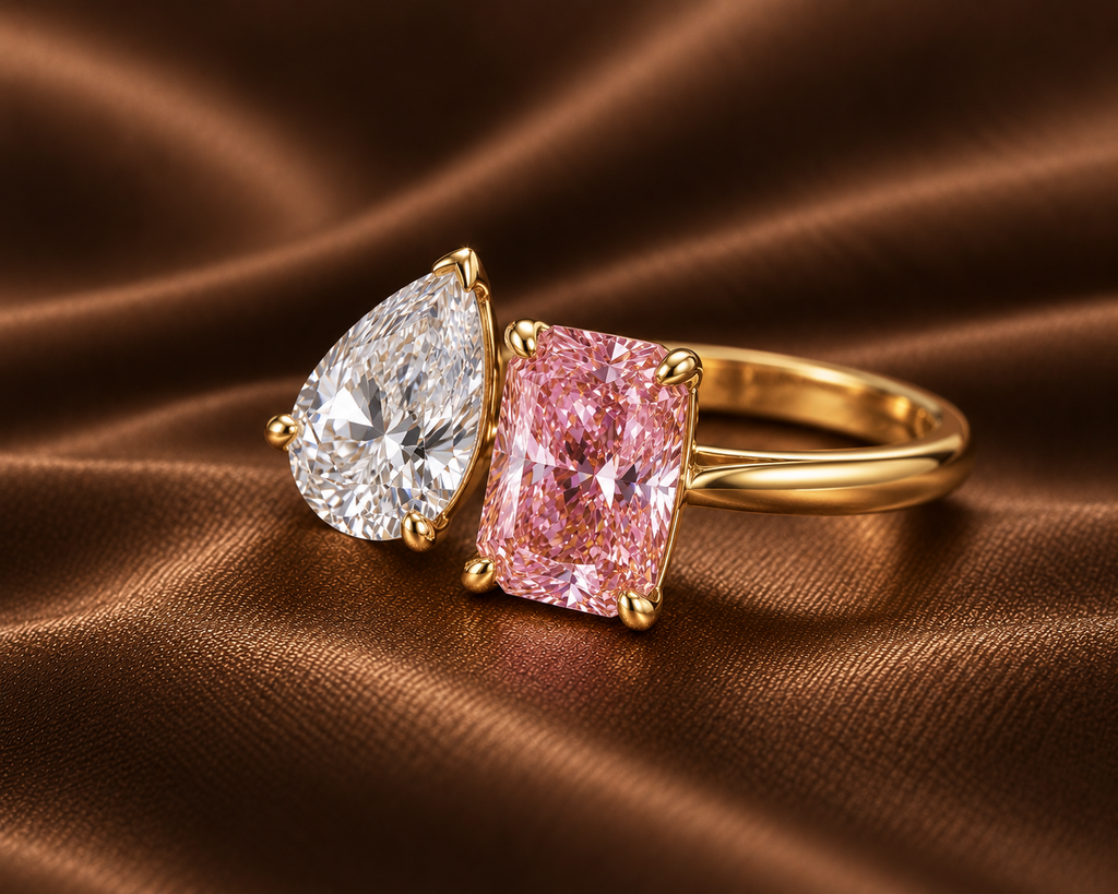 Pink Radiant & Pear Toi et Moi Ring