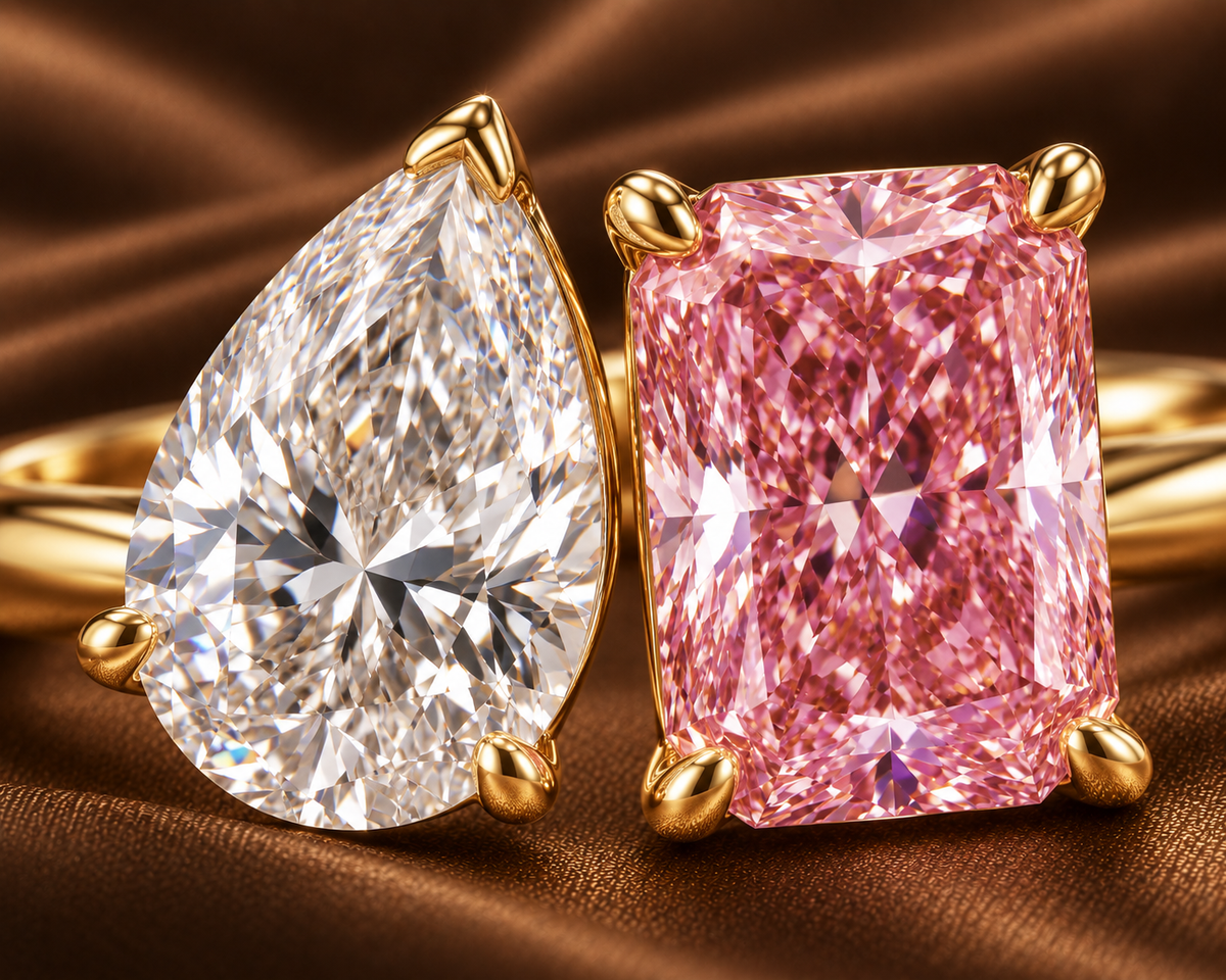 Pink Radiant & Pear Toi et Moi Ring