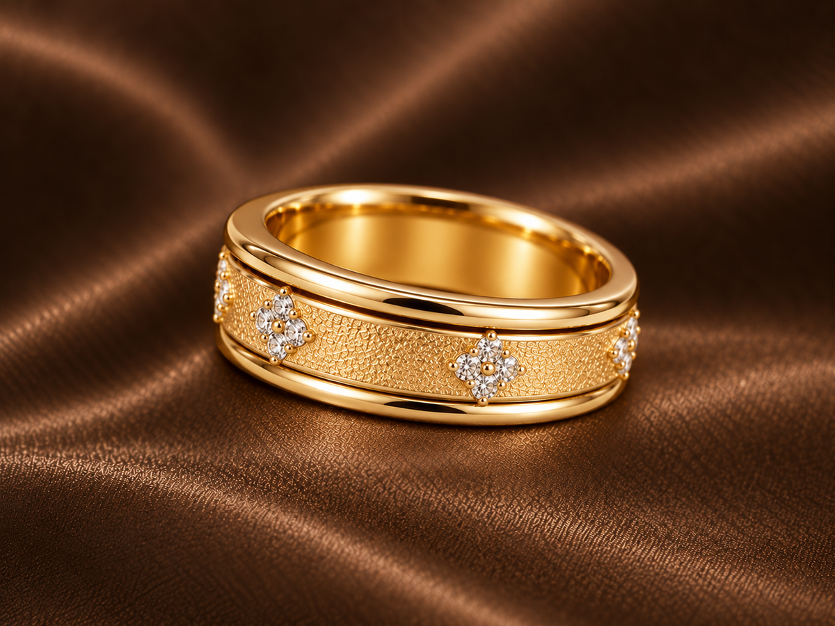 The Ironclad Diamond Ring | Stippled Gold Band