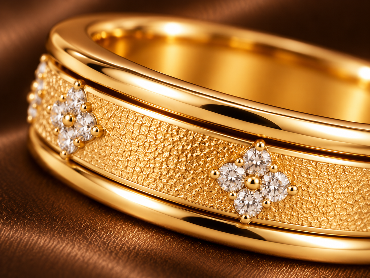 The Ironclad Diamond Ring | Stippled Gold Band