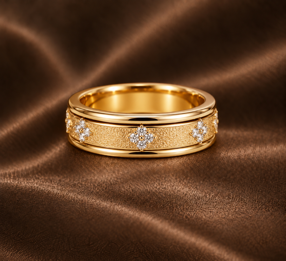 The Ironclad Diamond Ring | Stippled Gold Band
