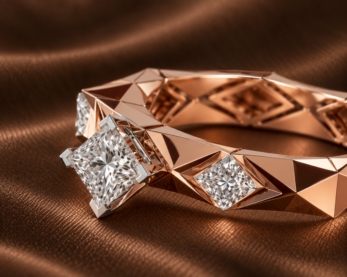 The Geometric Princess Cut Ring | Edgy Luxury Diamond Band
