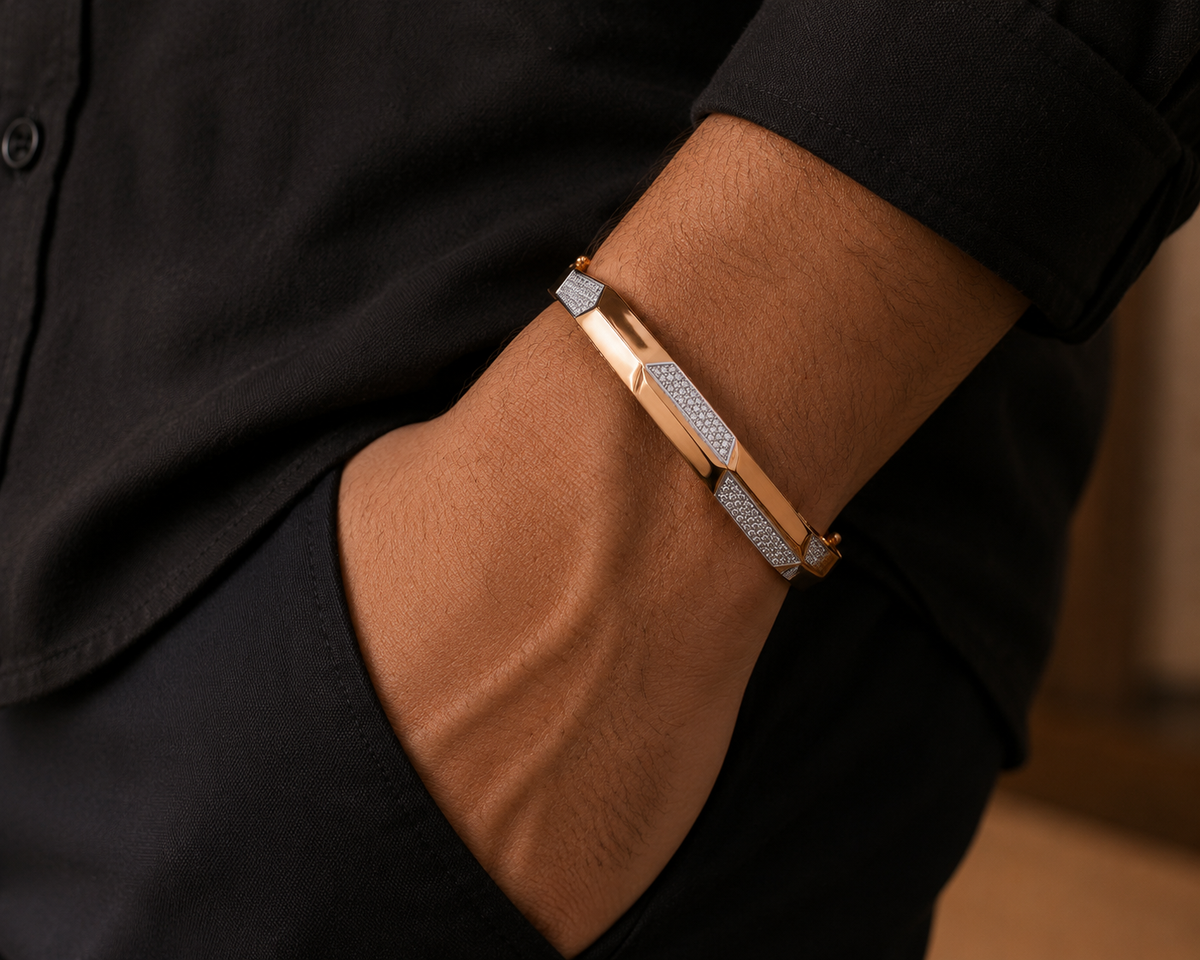 Two-Tone Geometric Natural Diamond Statement Bangle