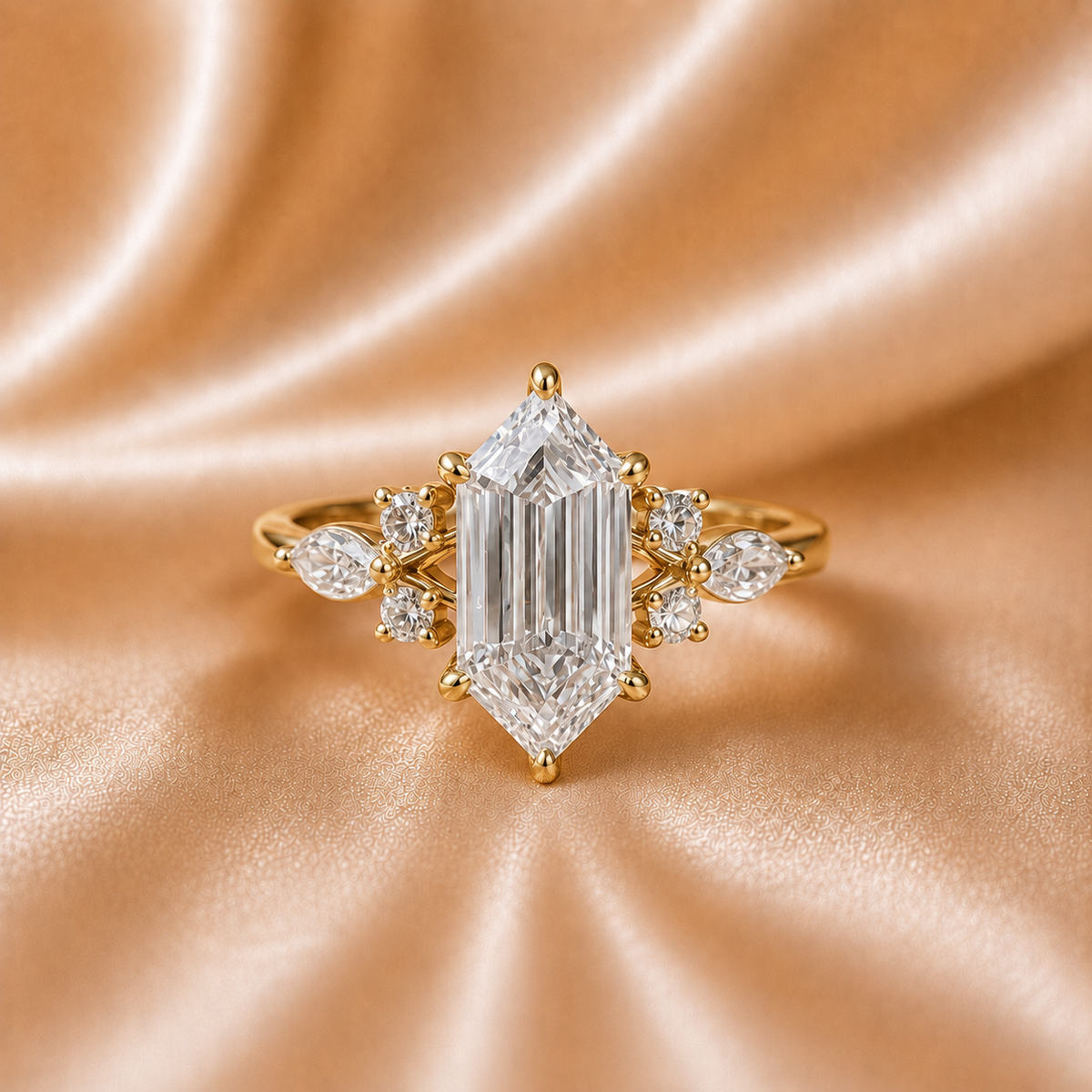 Elongated Hexagon & Cluster Diamond Ring
