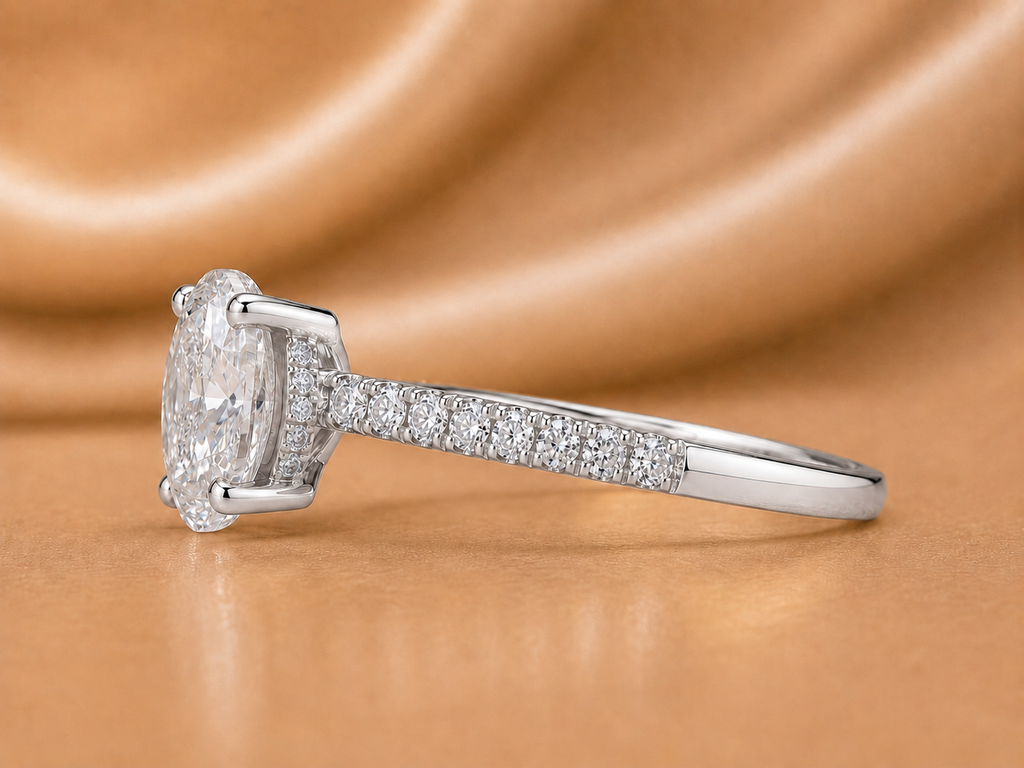 Certified Oval Cut Diamond Engagement Ring with Pavé Setting