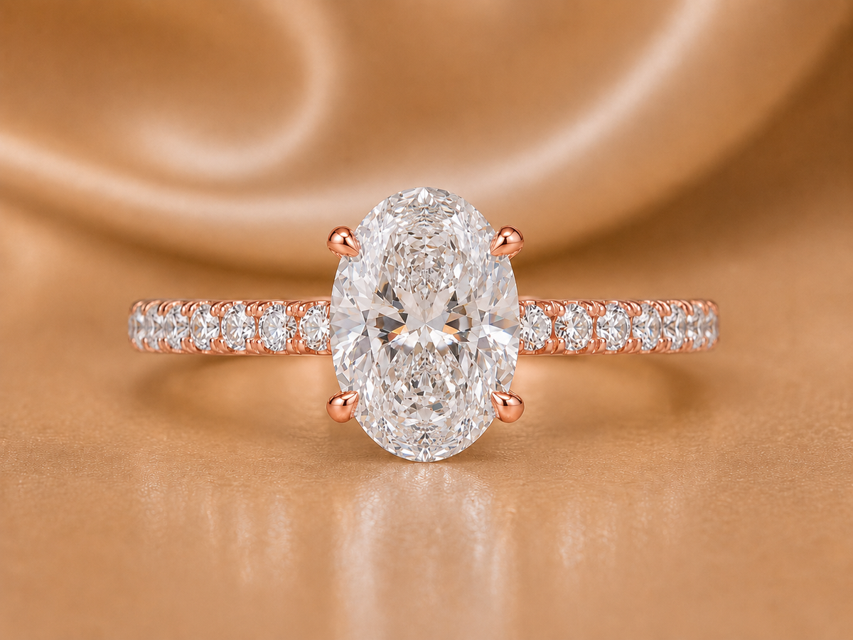 Certified Oval Cut Diamond Engagement Ring with Pavé Setting