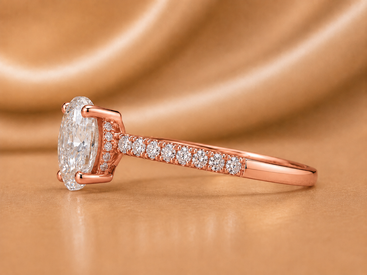 Certified Oval Cut Diamond Engagement Ring with Pavé Setting