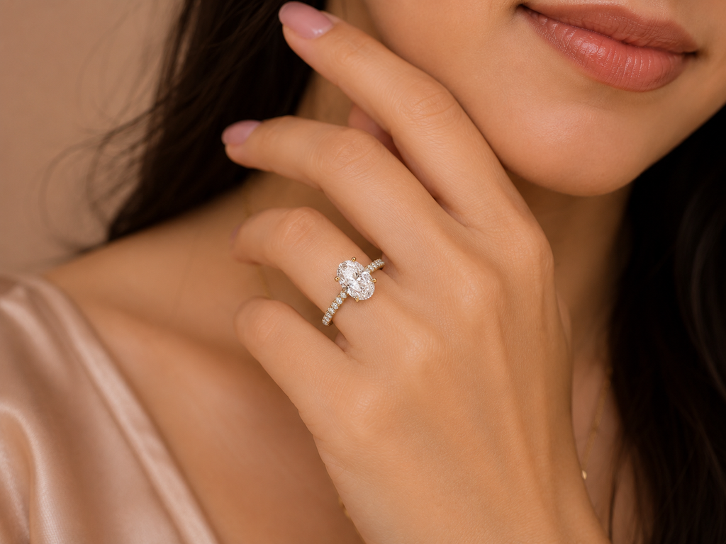 Certified Oval Cut Diamond Engagement Ring with Pavé Setting