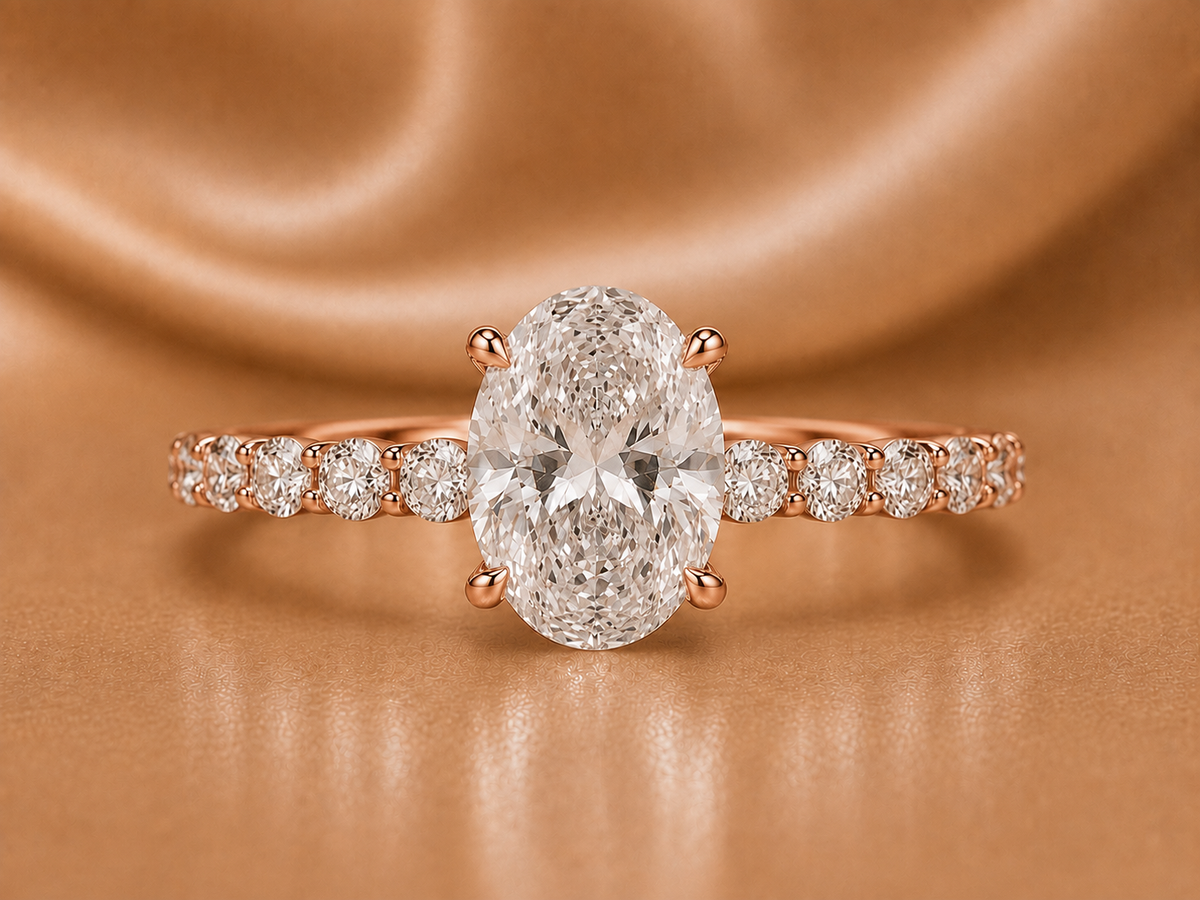 Certified Oval Centerpiece with Diamond-Encrusted Shank
