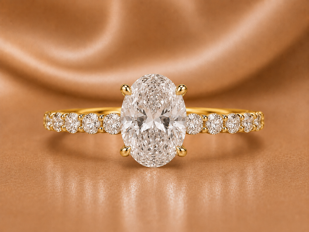 Certified Oval Centerpiece with Diamond-Encrusted Shank