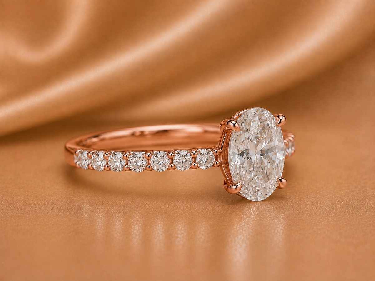 Certified Oval Centerpiece with Diamond-Encrusted Shank