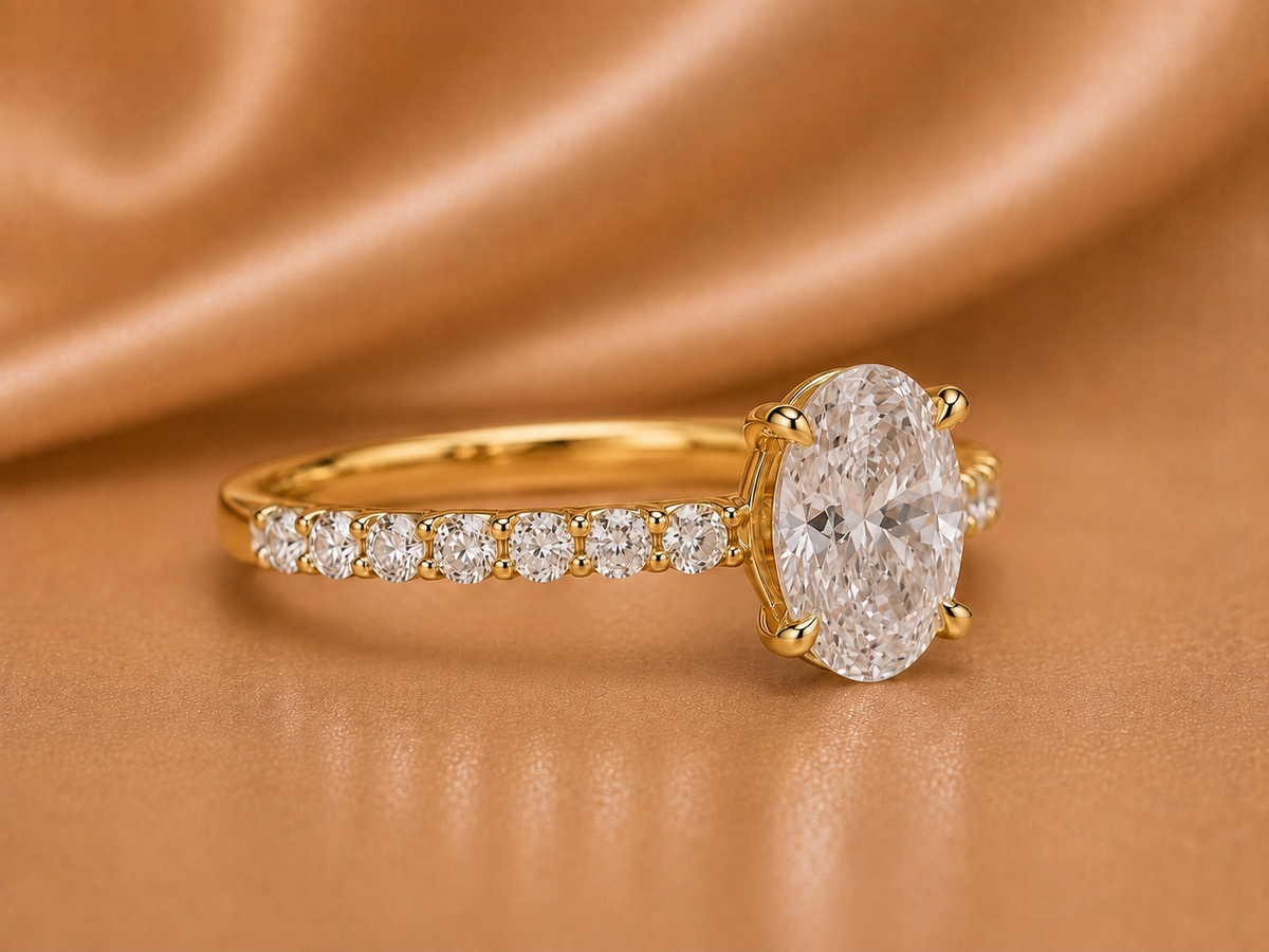 Certified Oval Centerpiece with Diamond-Encrusted Shank