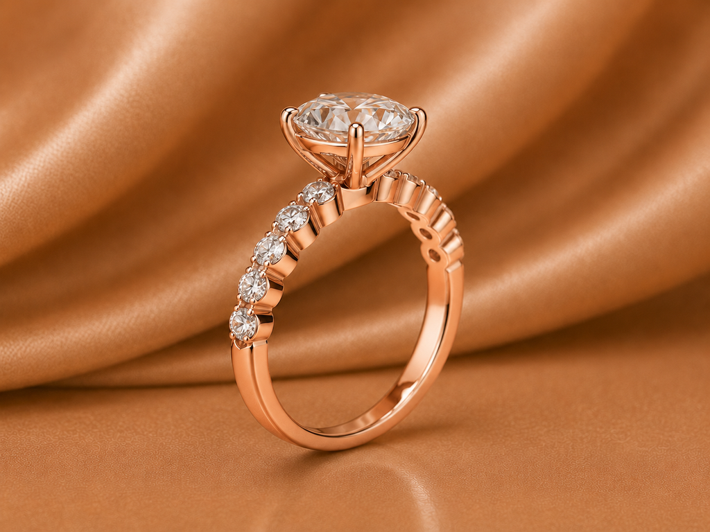 Certified Oval Centerpiece with Diamond-Encrusted Shank