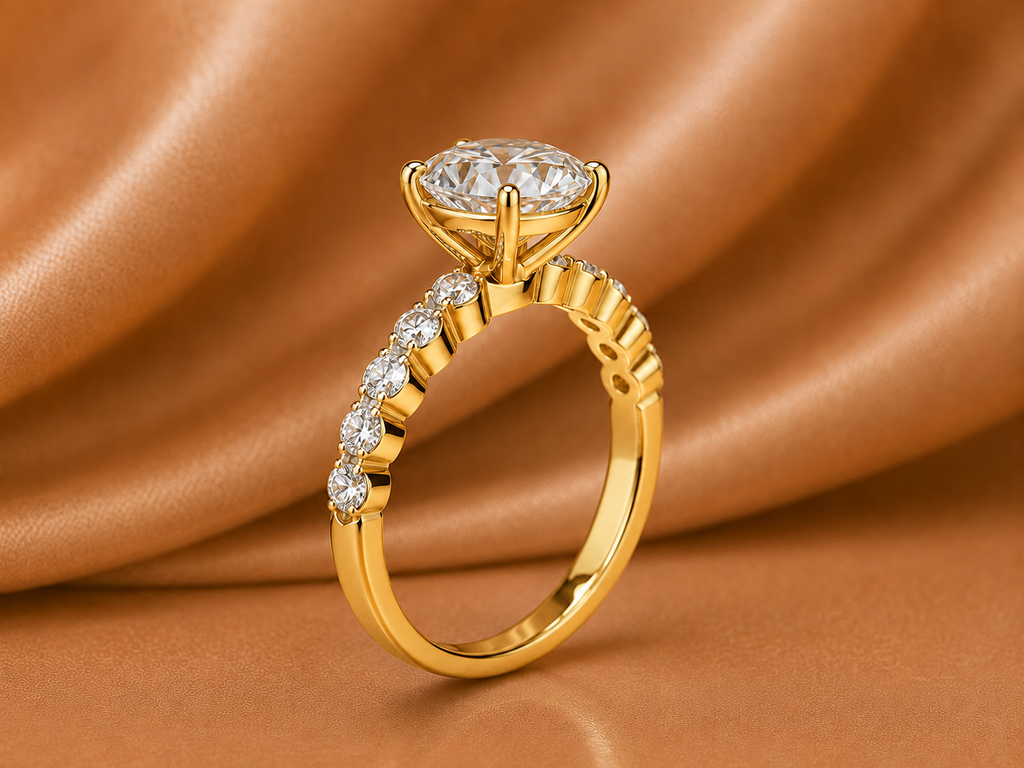Certified Oval Centerpiece with Diamond-Encrusted Shank