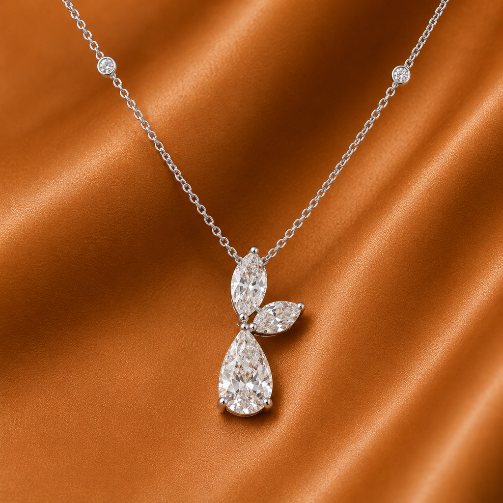 The Crystal Flora Pear Drop Diamond Necklace