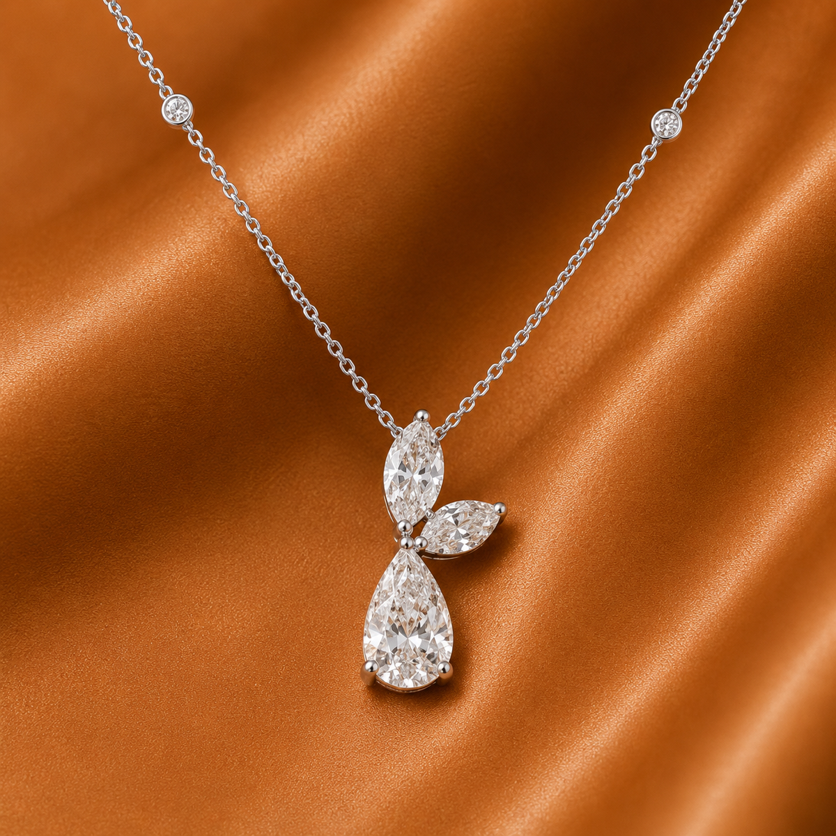The Crystal Flora Pear Drop Diamond Necklace