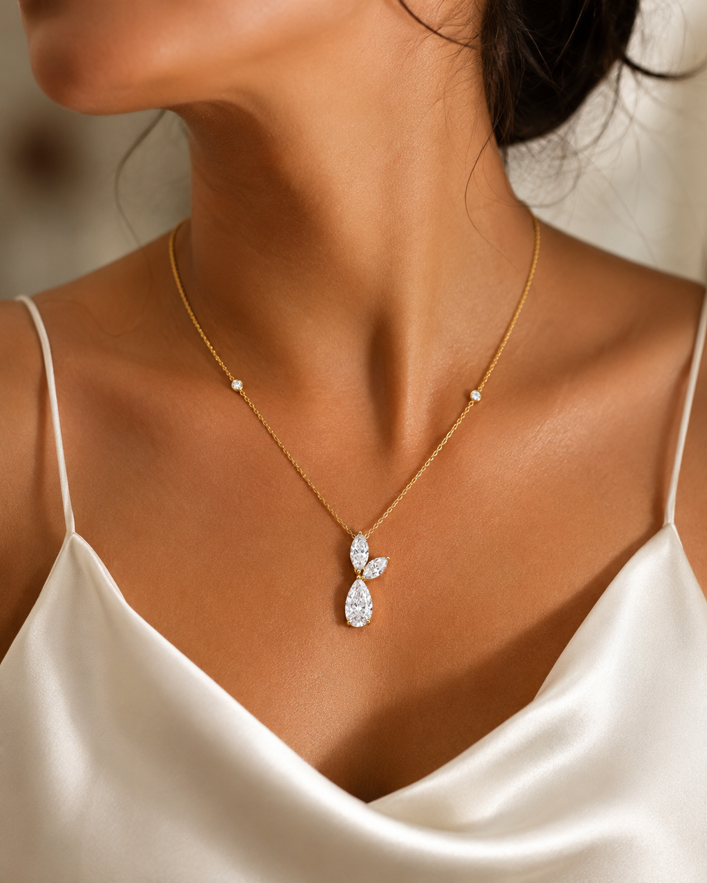 The Crystal Flora Pear Drop Diamond Necklace