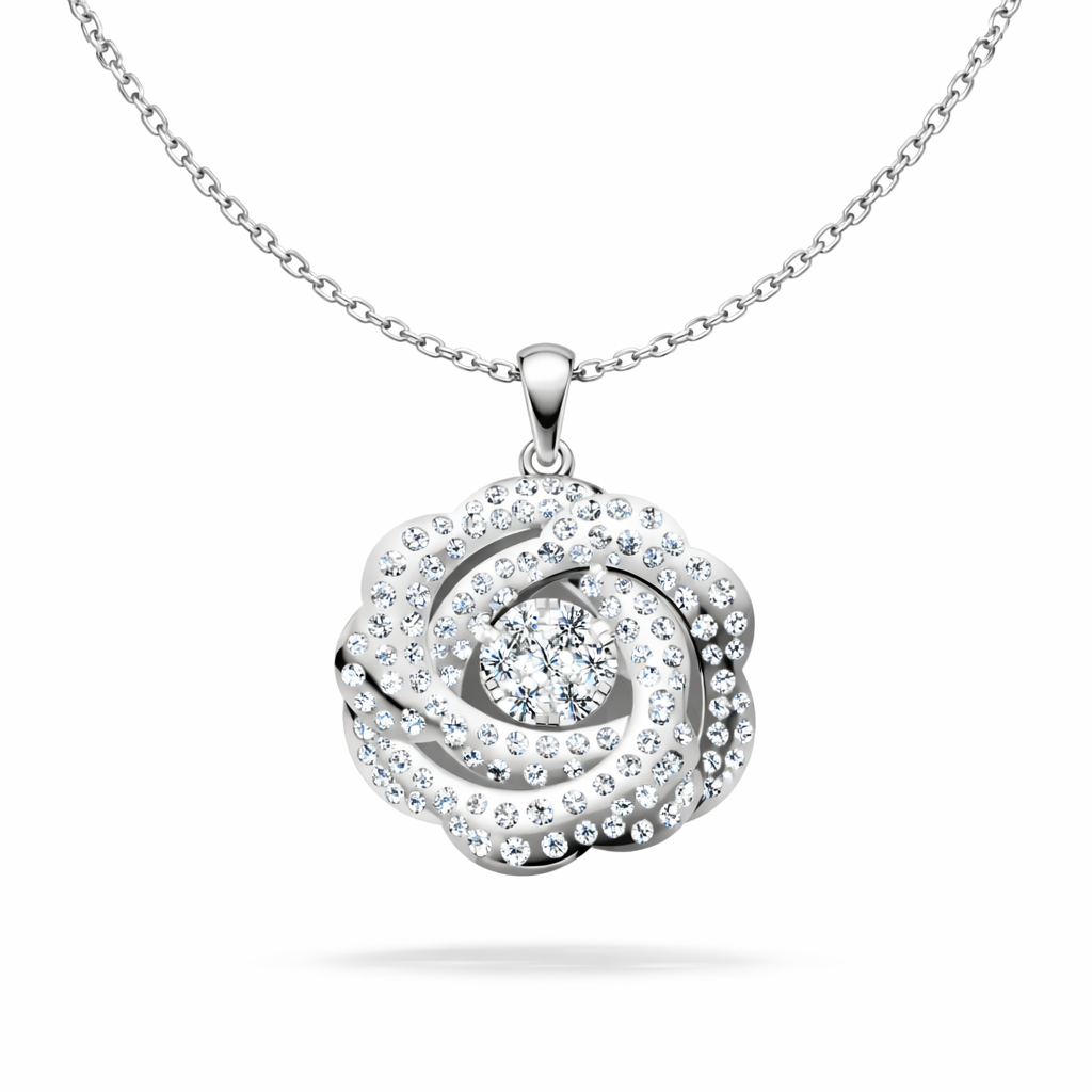 Women’s Natural Diamond Layered Floral Rosette Pendant