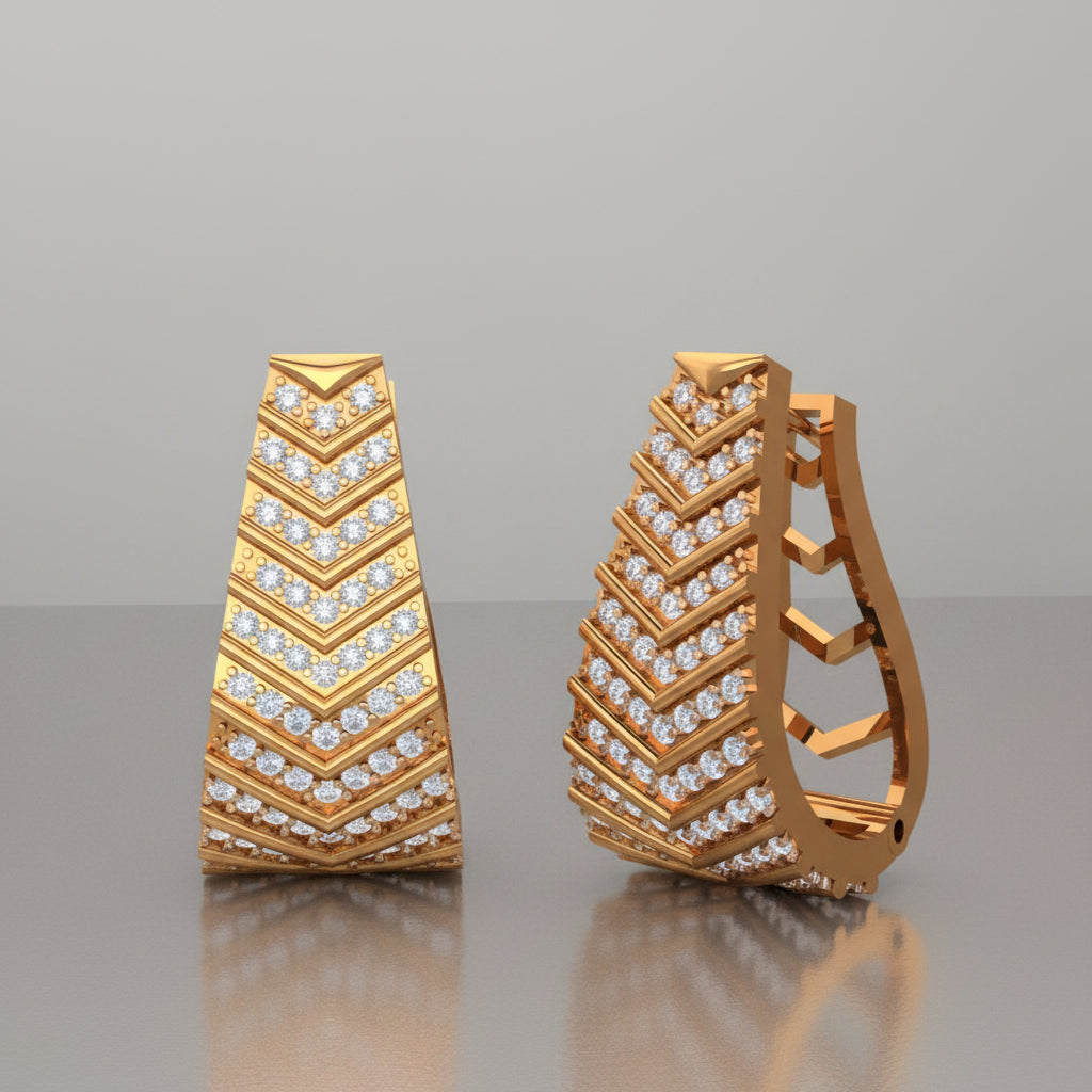 Classic Natural Diamond Ribbed Bali Hoop Earrings