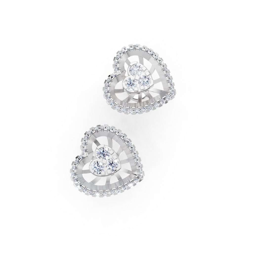 Natural Diamond Heart Halo Stud Earrings in 14K / 18K Solid Gold