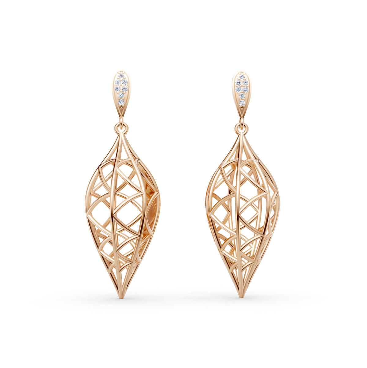 Sculptural Openwork Natural Diamond Jhumka Drop Earrings