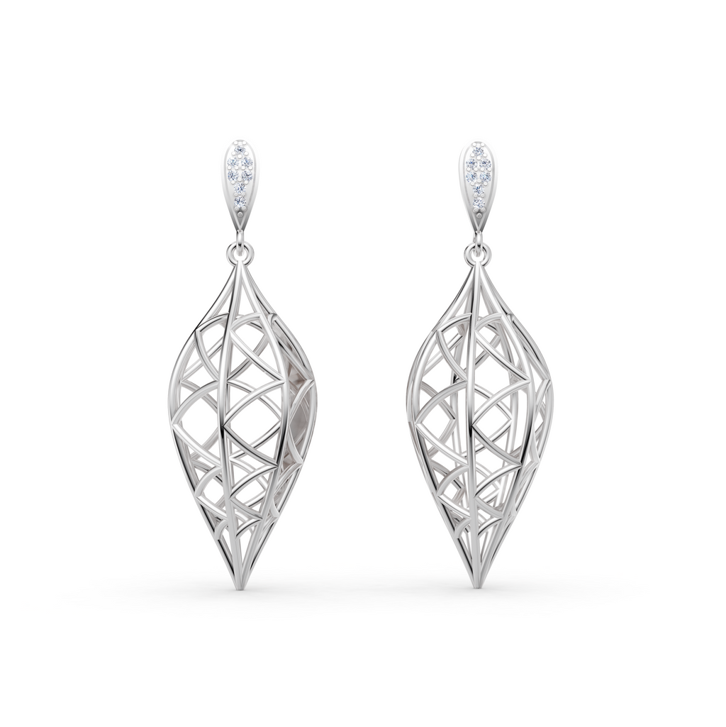 Sculptural Openwork Natural Diamond Jhumka Drop Earrings