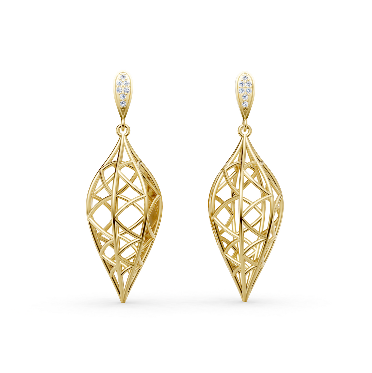 Sculptural Openwork Natural Diamond Jhumka Drop Earrings