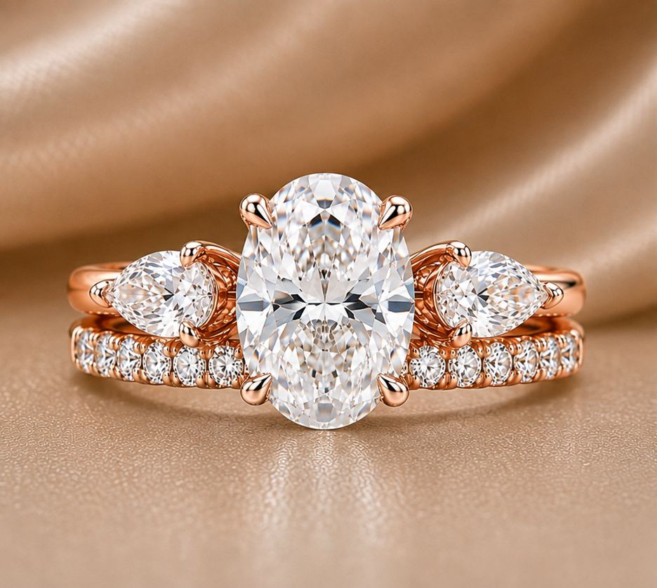The Eternal Bond Oval & Pear Three-Stone Bridal Set