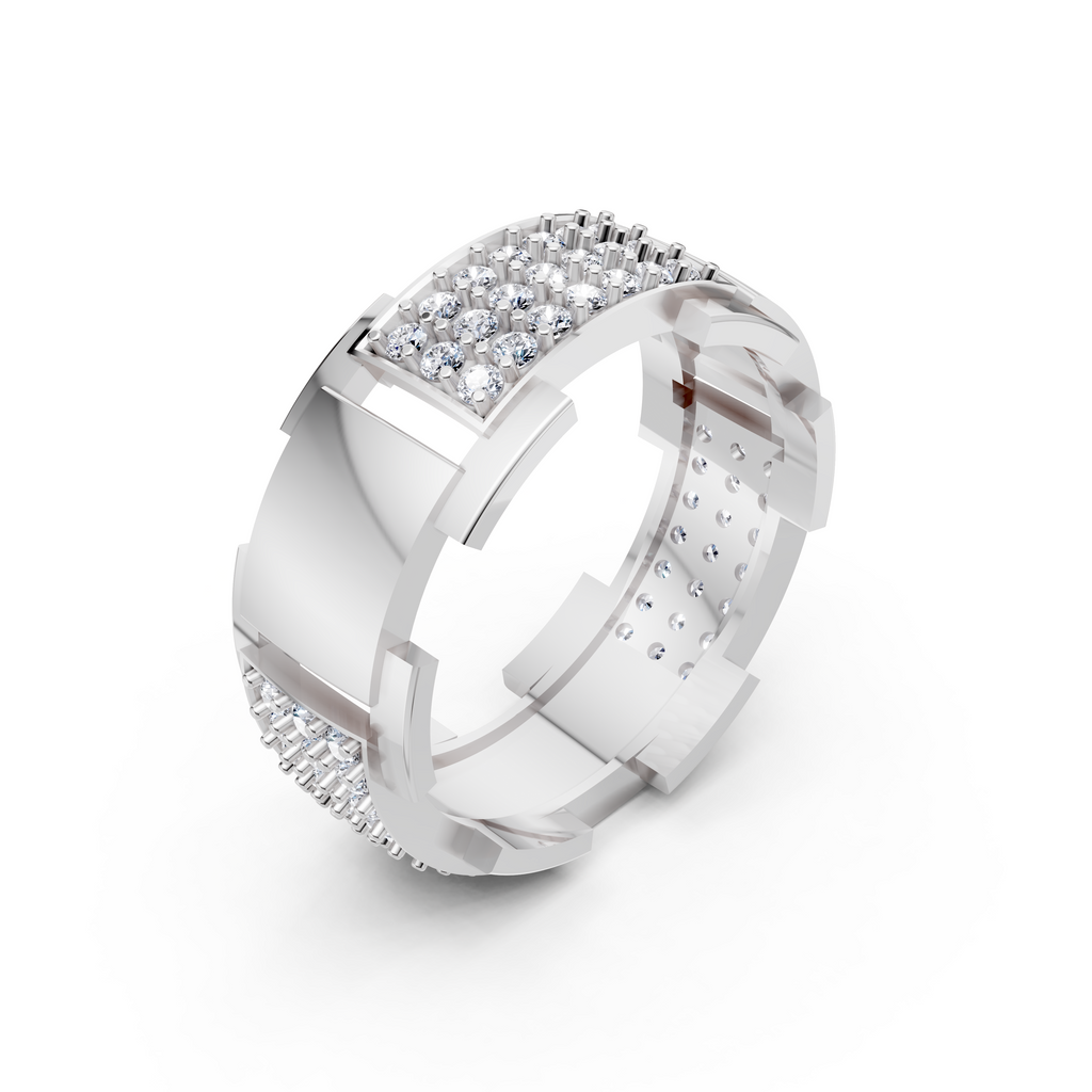 Certified Natural Diamond Women’s Architectural Wide Statement Ring in Solid Gold