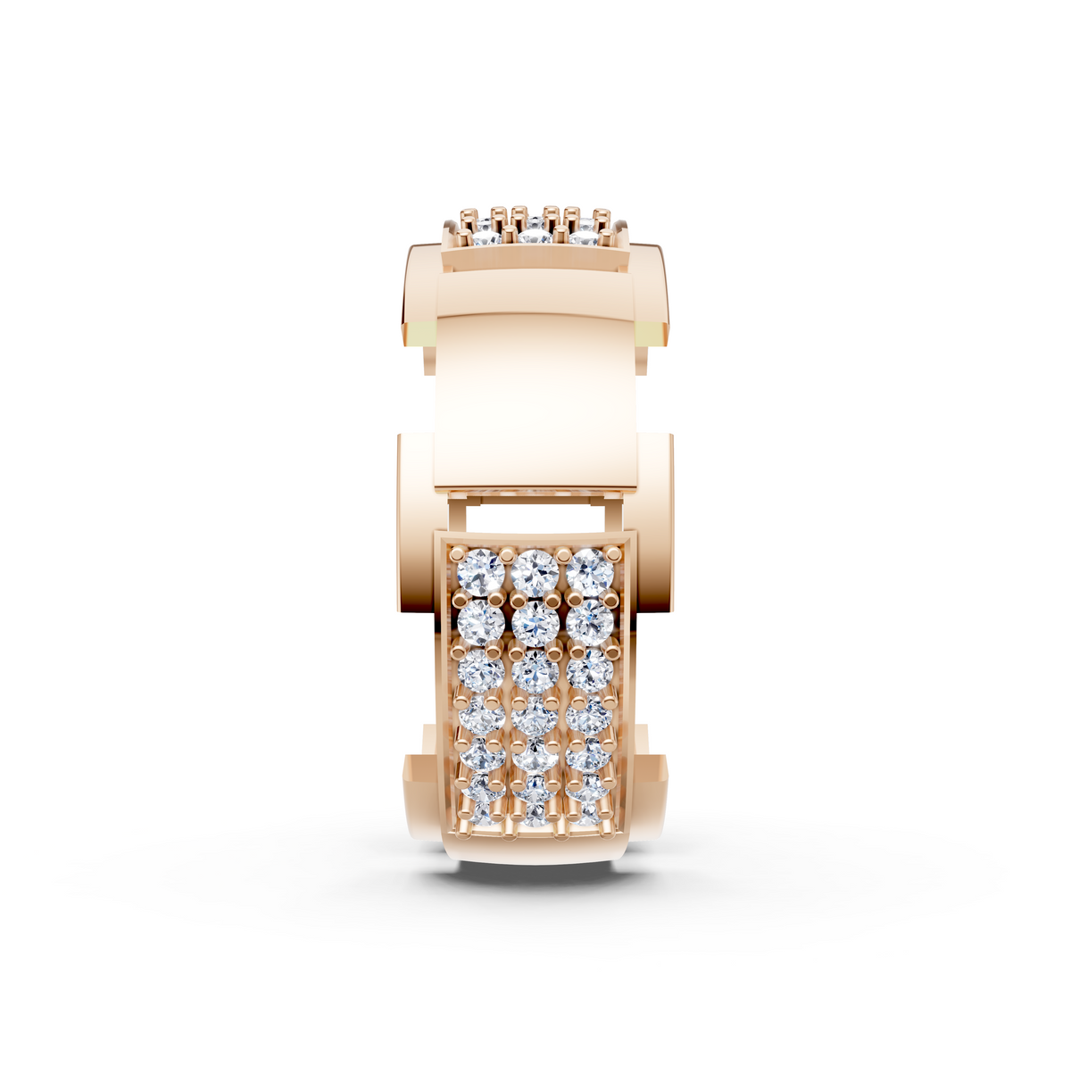 Certified Natural Diamond Women’s Architectural Wide Statement Ring in Solid Gold