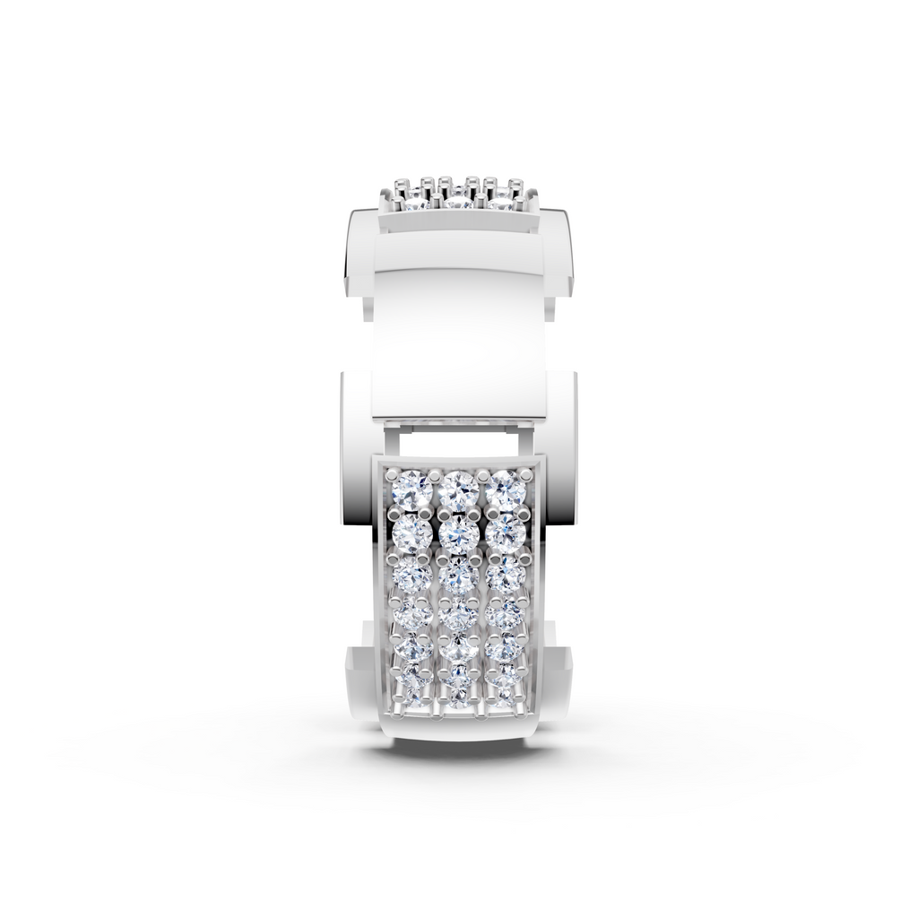 Certified Natural Diamond Women’s Architectural Wide Statement Ring in Solid Gold
