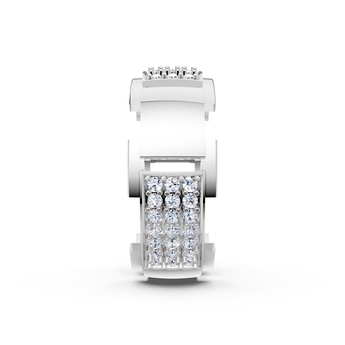 Certified Natural Diamond Women’s Architectural Wide Statement Ring in Solid Gold